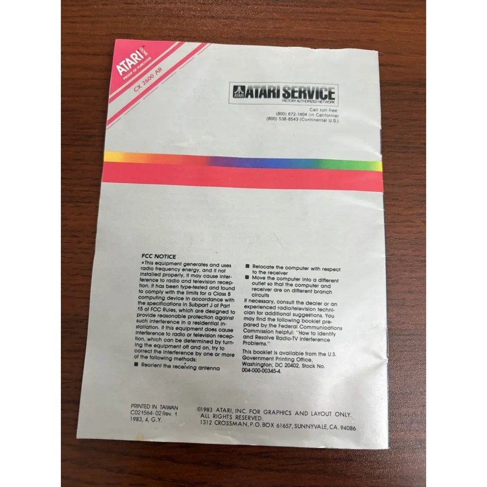 INSTRUCTION MANUAL ONLY - Atari 2600 Video Computer System Model CX2600 - 1983